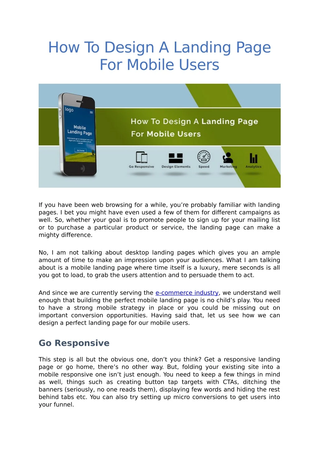 how to design a landing page for mobile users