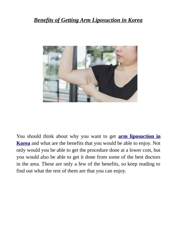 Benefits of Getting Arm Liposuction in Korea