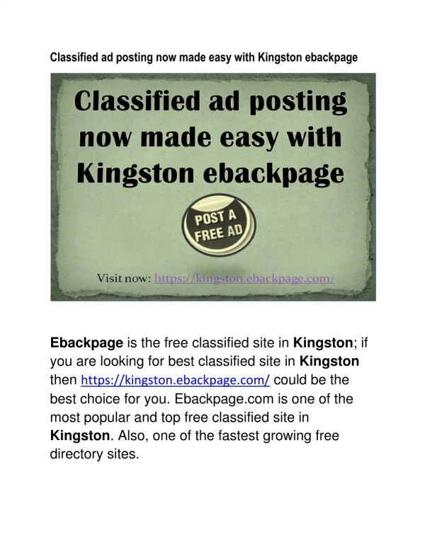 Classified ad posting now made easy with Kingston ebackpage