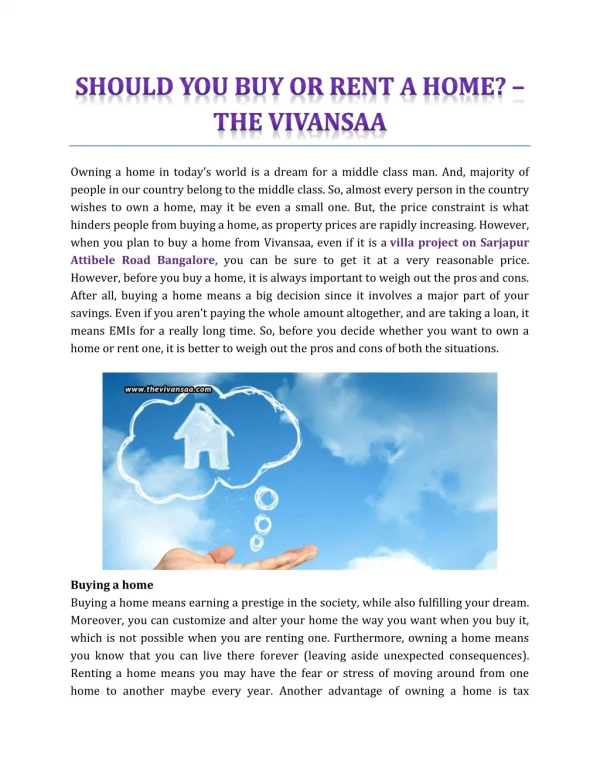 Should You Buy Or Rent A Home? - The Vivansaa
