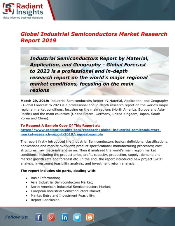 Industrial Semiconductors Market 2019-2023| Worldwide Prospects, Share, Crucial Players, Size, Competitive Breakdown and