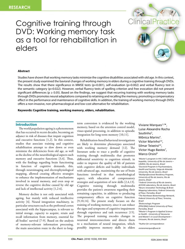 Cognitive training through DVD: Working memory task as a tool for rehabilitation in elders