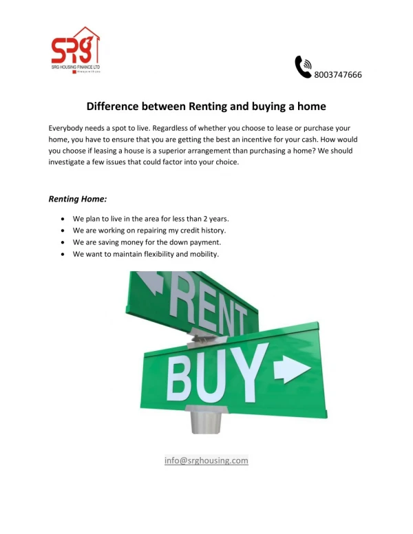 Difference between Renting and buying a home