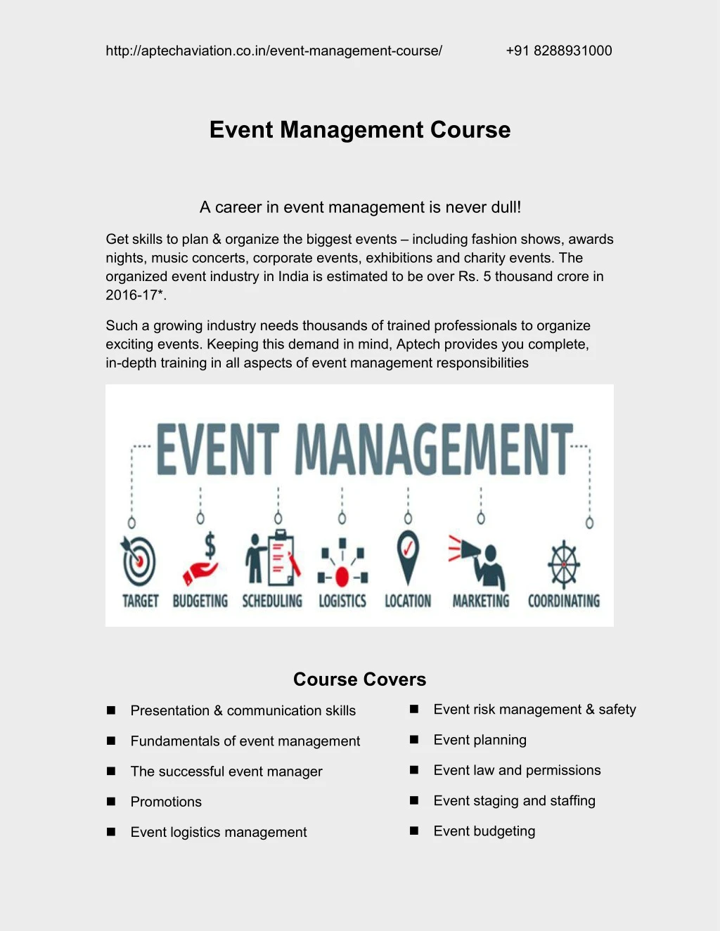 http aptechaviation co in event management course