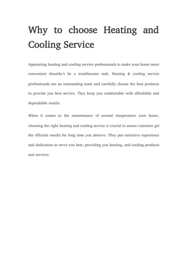 Why to choose Heating and Cooling Service