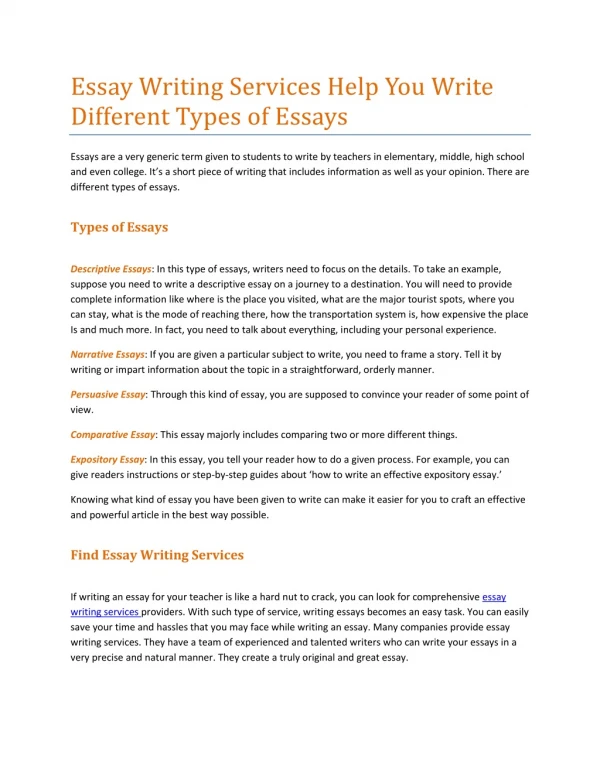 Essay Writing Services Help You Write Different Types of Essays