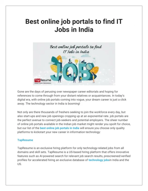 Best online job portals to find IT Jobs in India