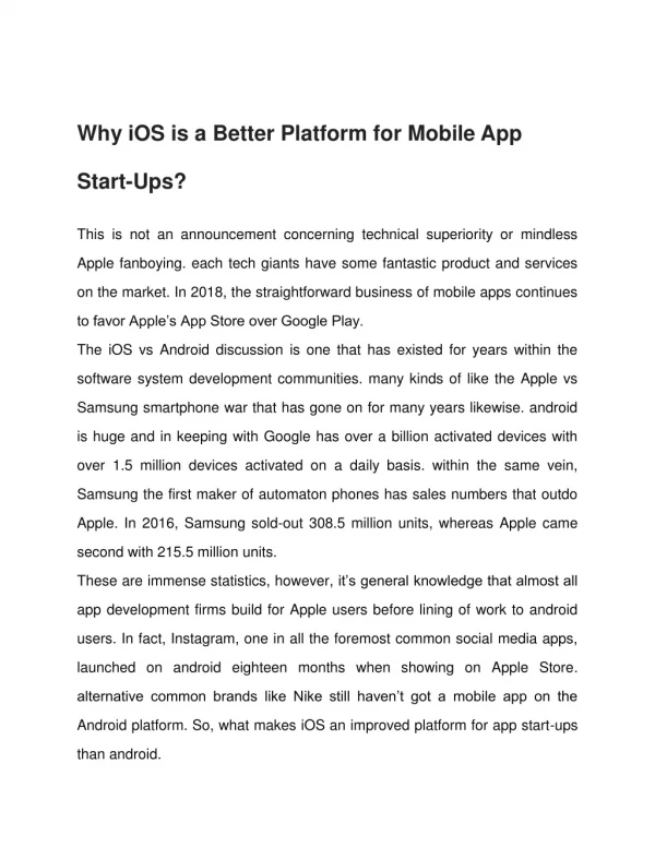 Why iOS is a Better Platform for Mobile App Start-Ups?