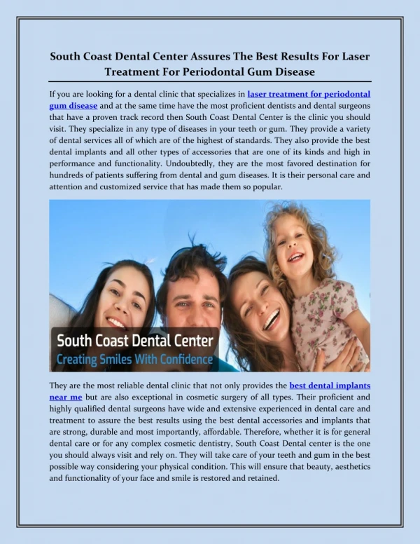 South Coast Dental Center Assures The Best Results For Laser Treatment For Periodontal Gum Disease