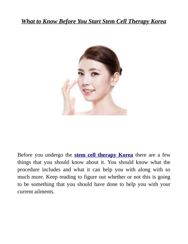 What to Know Before You Start Stem Cell Therapy Korea