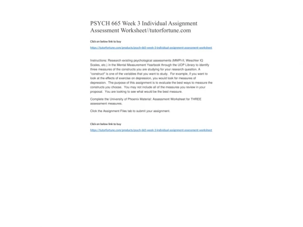 PSYCH 665 Week 3 Individual Assignment Assessment Worksheet//tutorfortune.com
