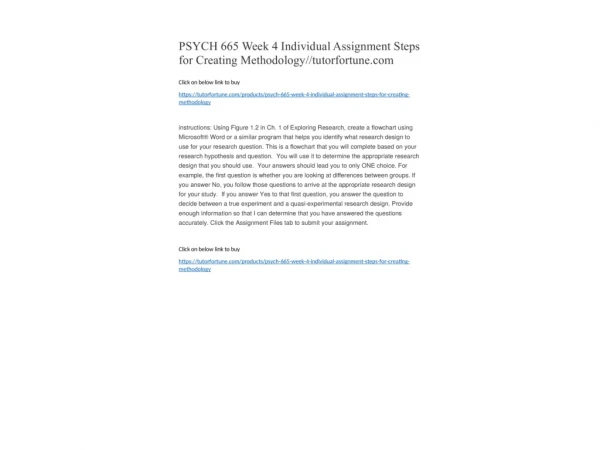 PSYCH 665 Week 4 Individual Assignment Steps for Creating Methodology//tutorfortune.com