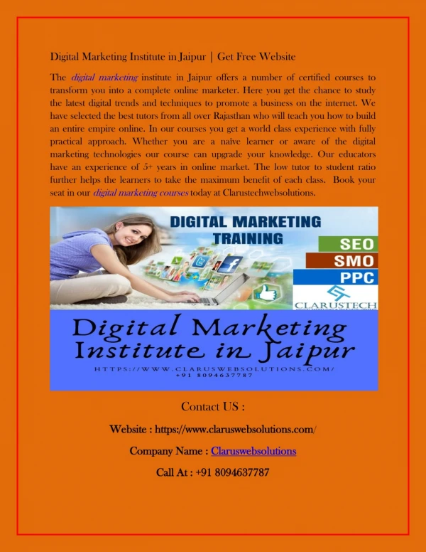 Digital Marketing Institute in Jaipur | Get Free Website