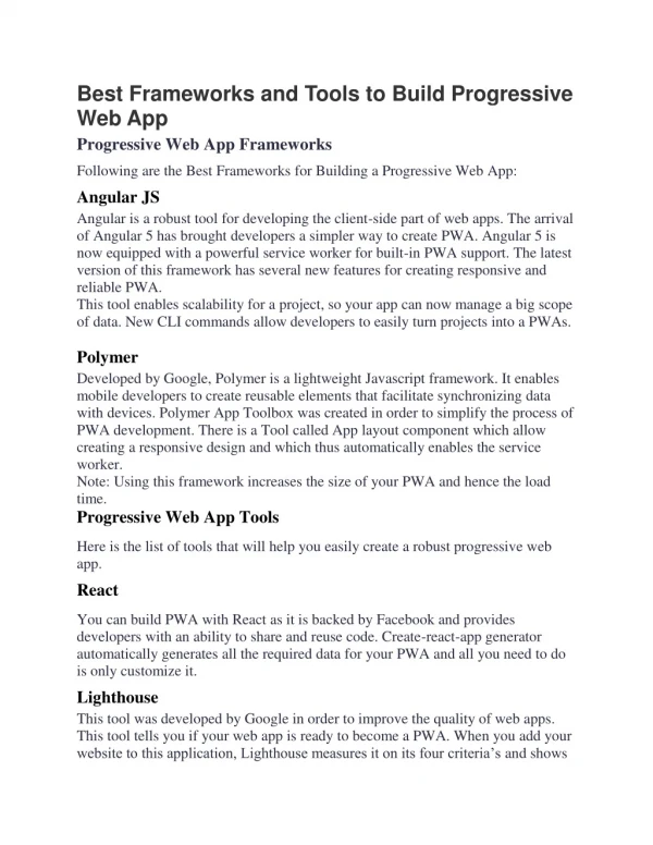 Best Frameworks and Tools to Build Progressive Web App | iWEBSERVICES