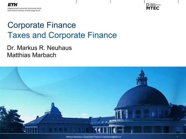 Corporate Finance Taxes and Corporate Finance