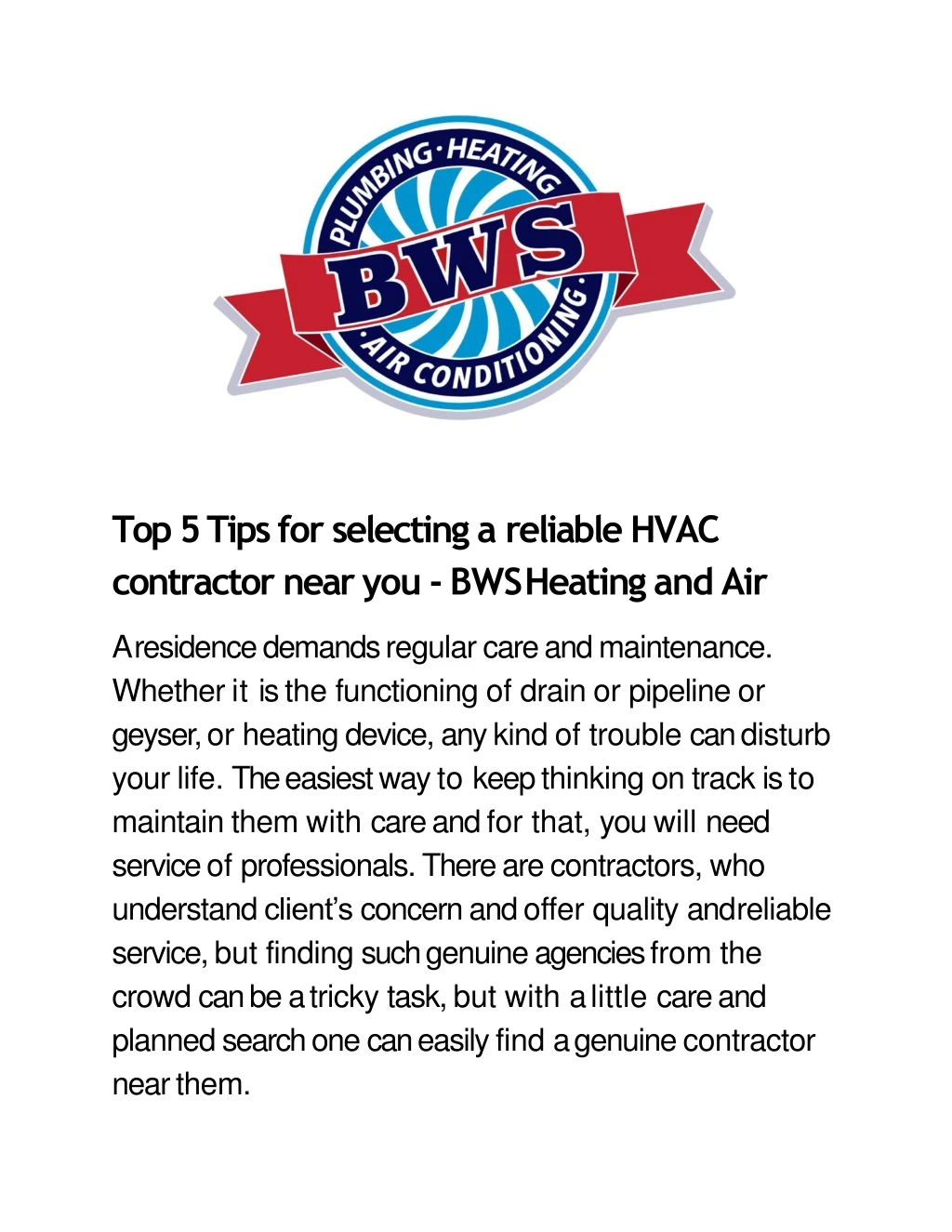 top 5 tips for selecting a reliable hvac contractor near you bws heating and air