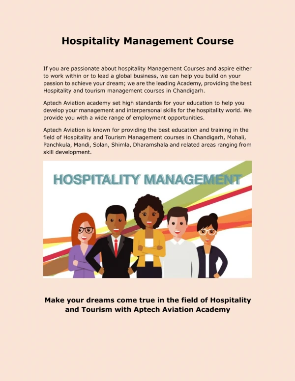 Hospitality Management Course Chandigarh