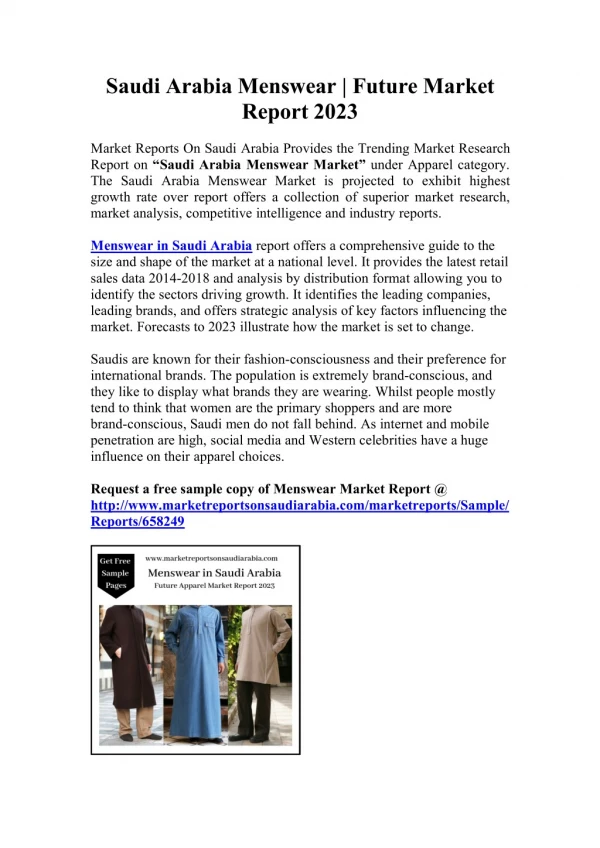 Saudi Arabia Menswear | Future Market Report 2023