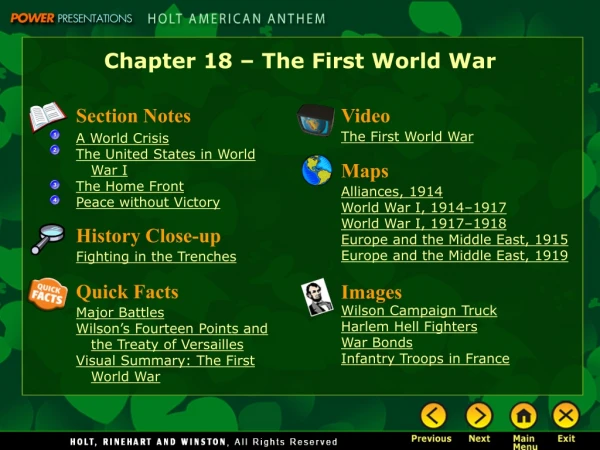 Chapter 18 – The First World War