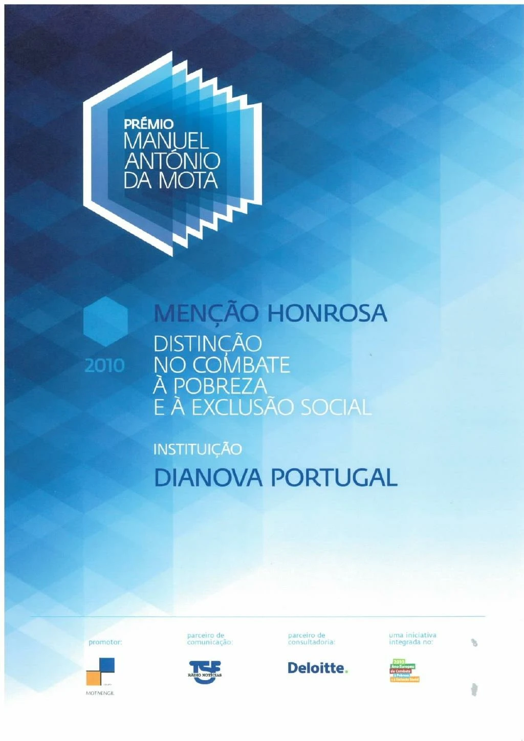 certificado mencao honrosa premio antonio manuel da mota dianova 2010