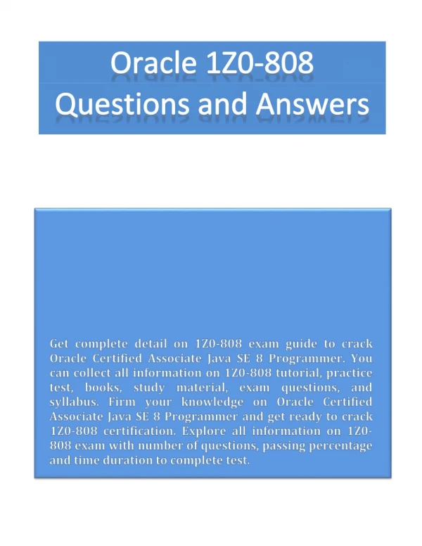 Oracle 1Z0-808 Questions and Answers
