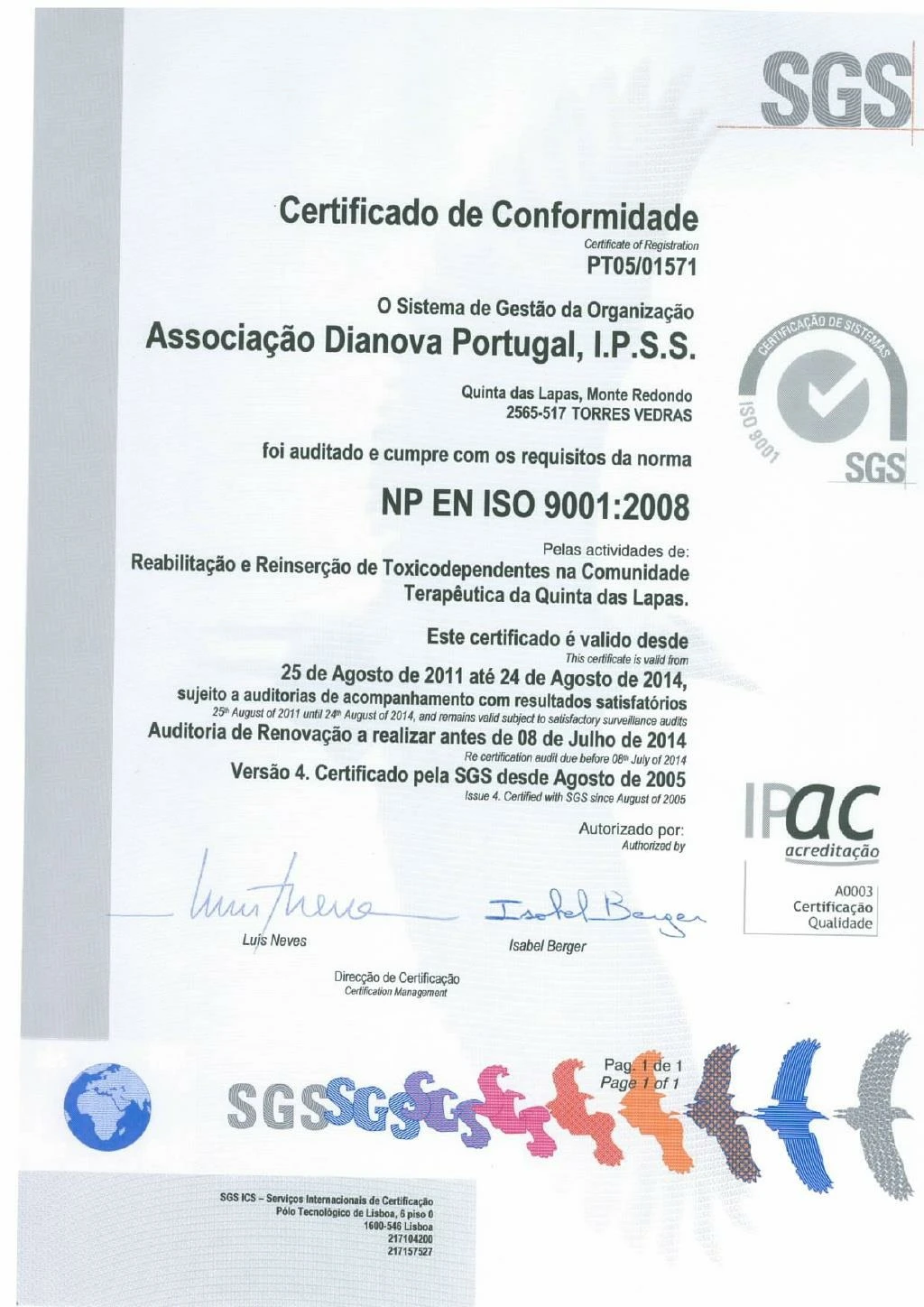 certificado sgs ctql 2011