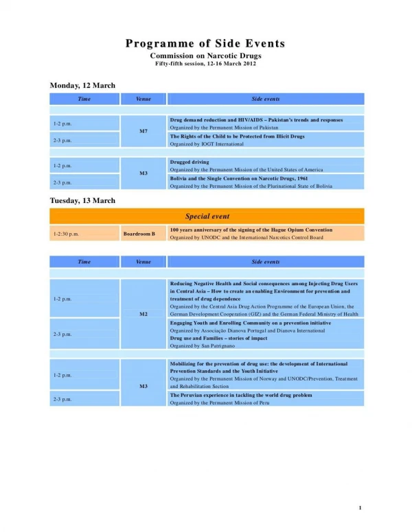 Programme of Side Events CND UN 2012