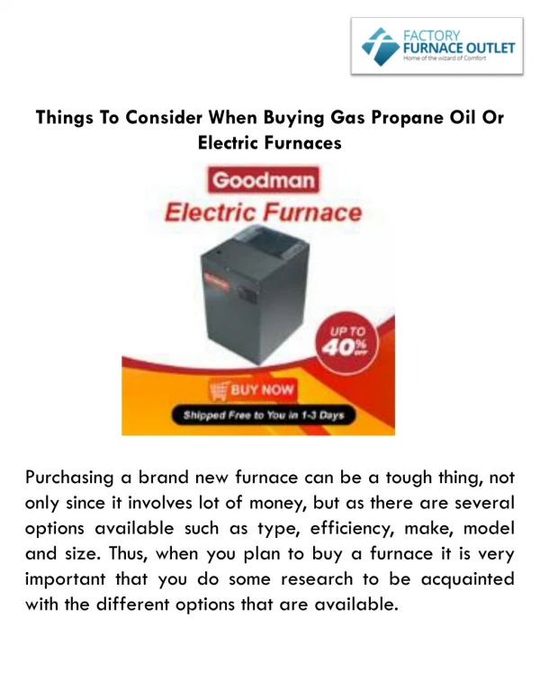 Things To Consider When Buying Gas Propane Oil Or Electric Furnaces