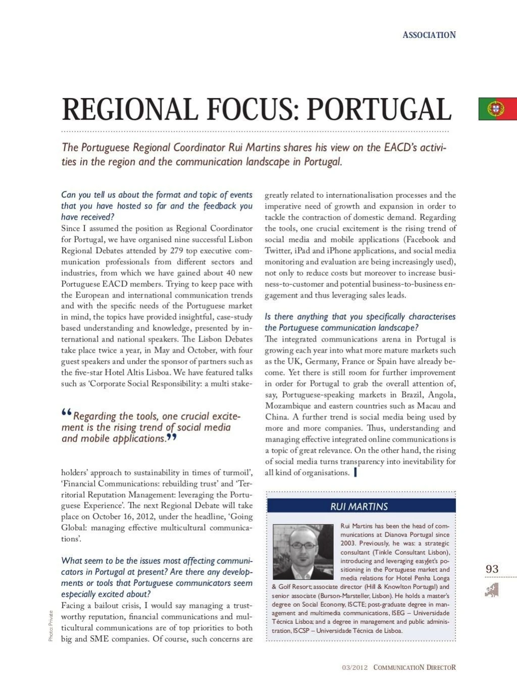 rui martins regional focus portugal communication directormagazine 2012