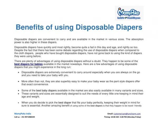 Benefits of using Disposable Diapers