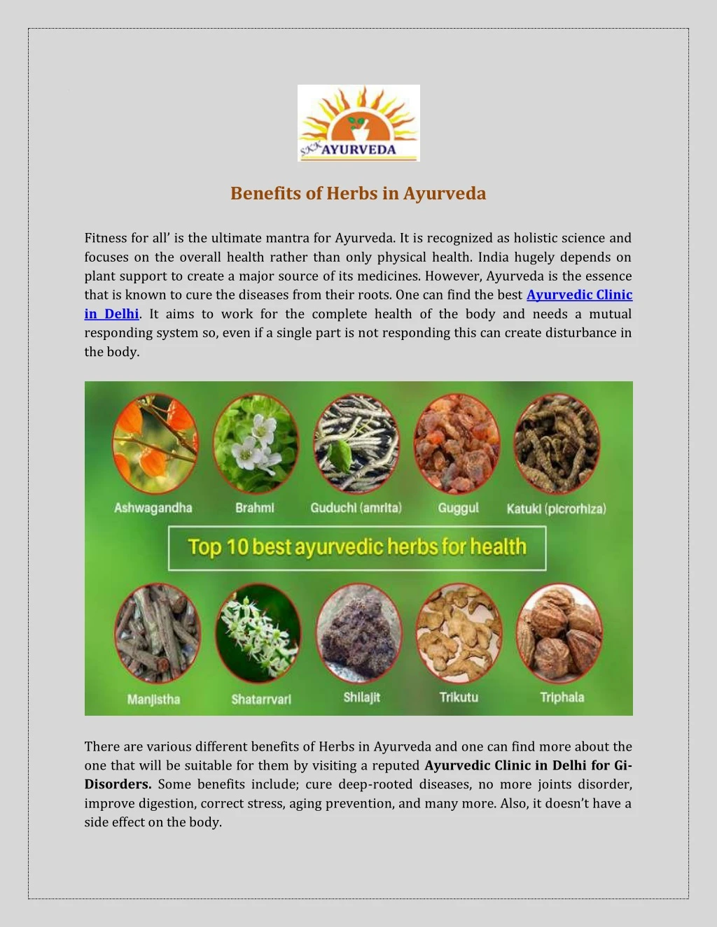 benefits of herbs in ayurveda