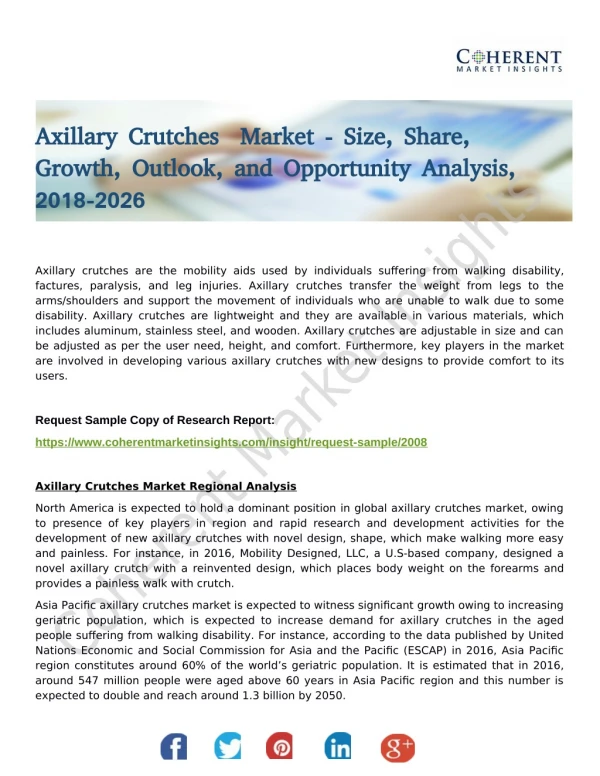 Axillary Crutches Market Stand Out As The Biggest Contributor To Global Growth 2018-2026