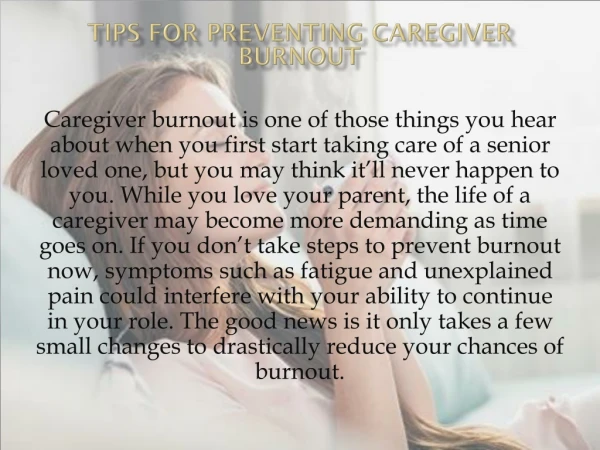 Tips for Preventing Caregiver Burnout