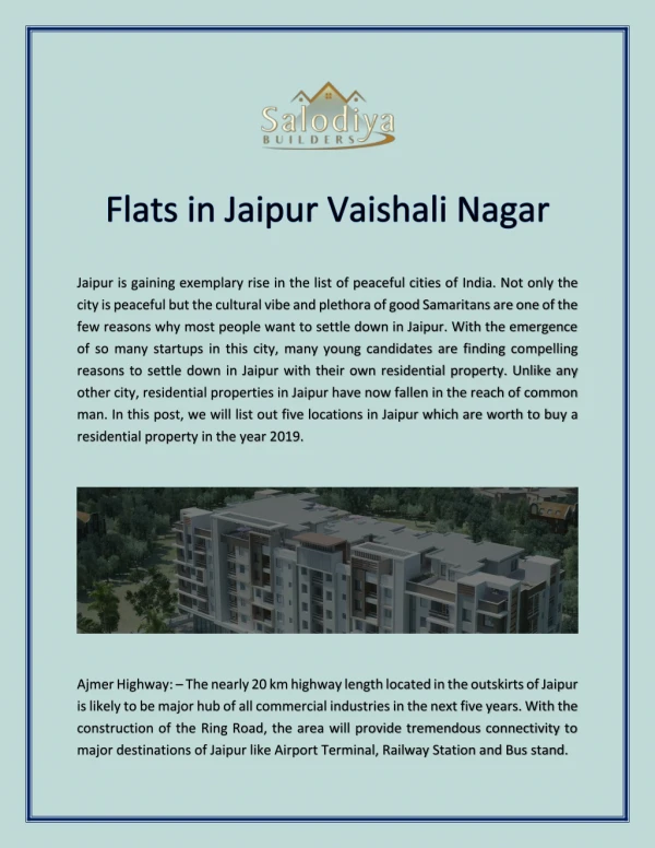 Buy Flats In Jaipur Vaishali Nagar - Salodiya Builders
