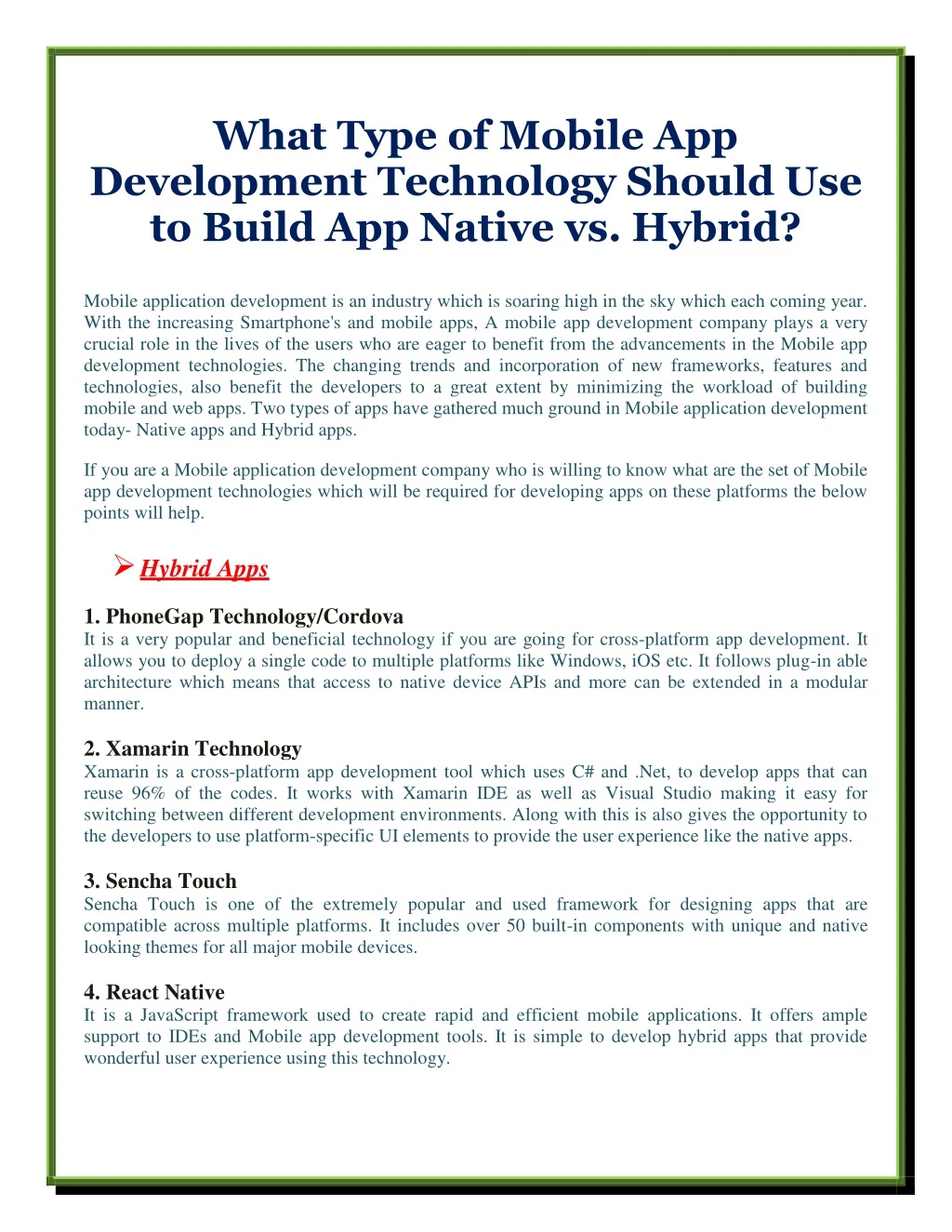 what type of mobile app development technology