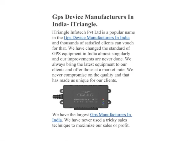 Gps Device Manufacturers In India