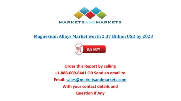 Magnesium Alloys Market worth 2.37 Billion USD by 2023