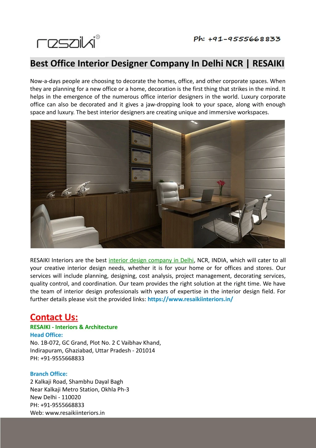 best office interior designer company in delhi