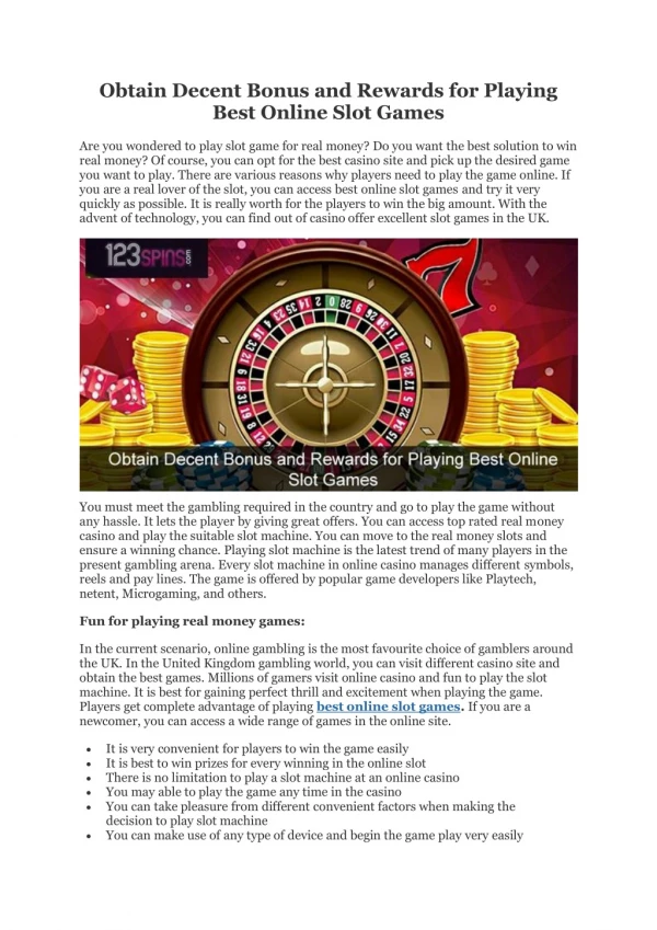obtain decent bonus and rewards for playing best