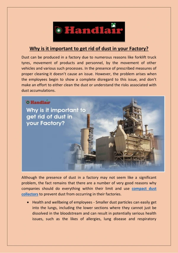 Why Is It Important To Get Rid Of Dust In Your Factory?