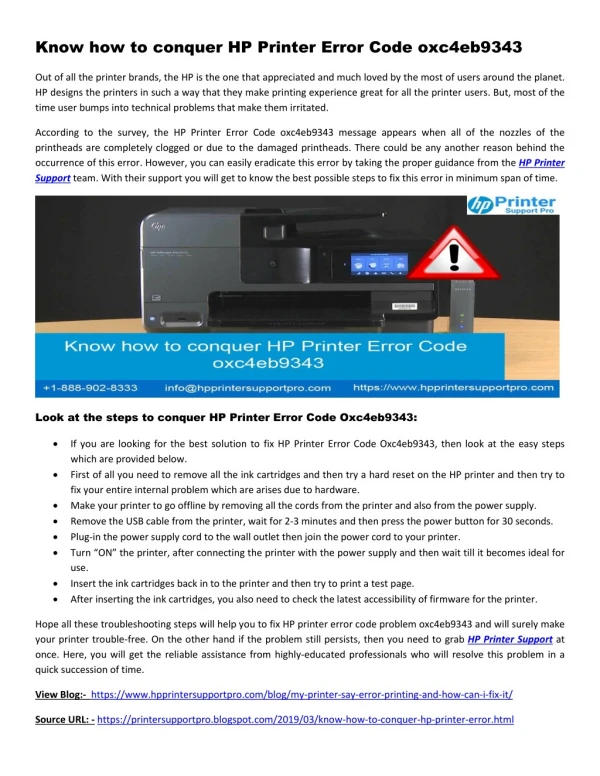 Know how to conquer HP Printer Error Code oxc4eb9343