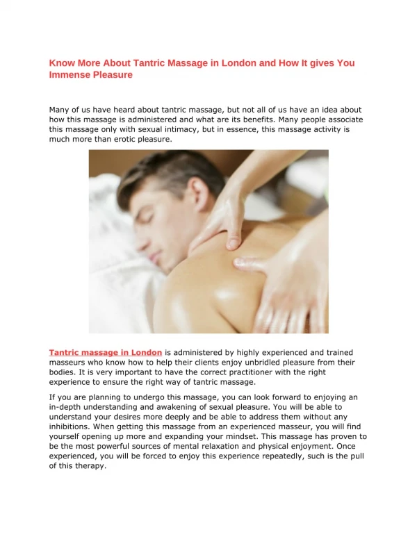 Know More About Tantric Massage in London and How It gives You Immense Pleasure