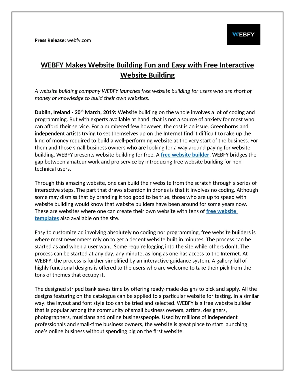 press release webfy com