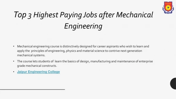 Top 3 Highest Paying Jobs after Mechanical Engineering