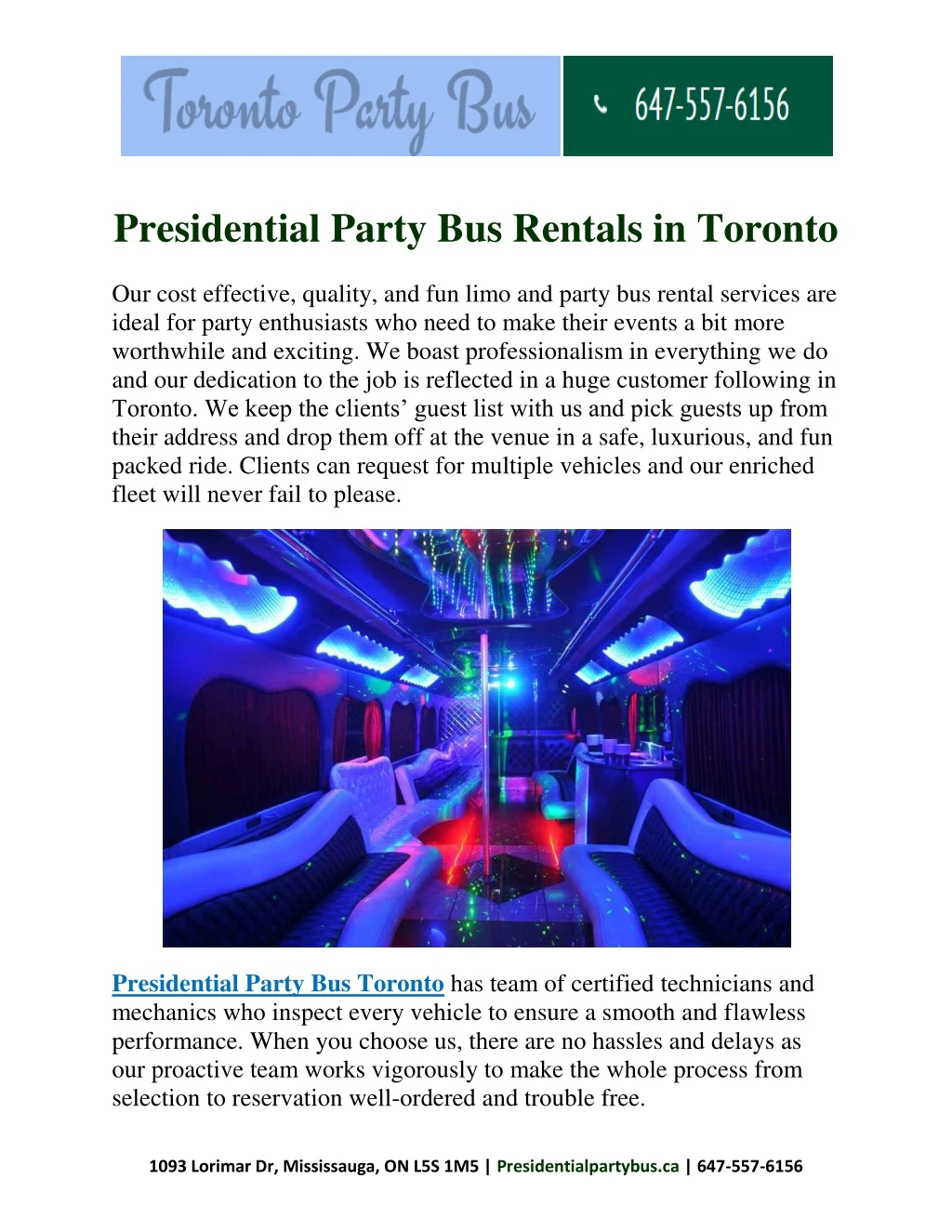 presidential party bus rentals in toronto