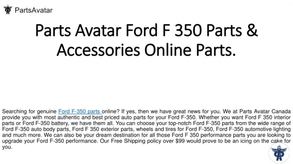 Shop High Grade Ford F 350 Parts At PartsAvatar.