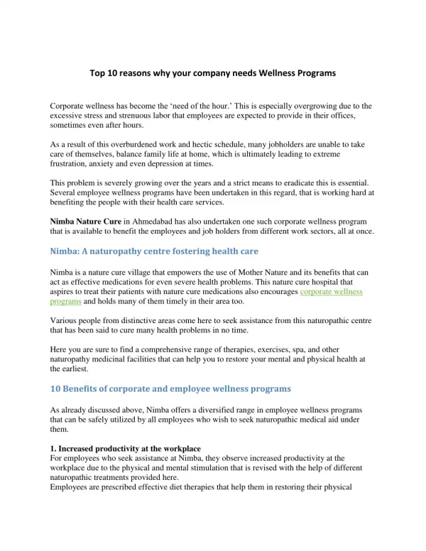 Top 10 reasons why your company needs Wellness Programs