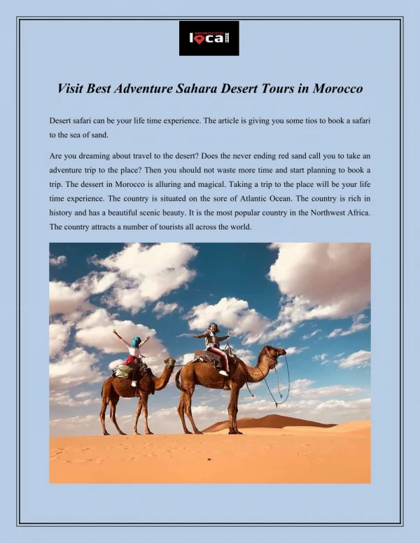 Visit Best Adventure Sahara Desert Tours in Morocco
