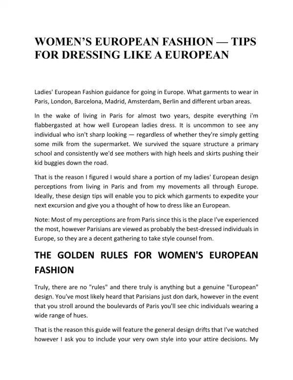 WOMEN’S EUROPEAN FASHION — TIPS FOR DRESSING LIKE A EUROPEAN