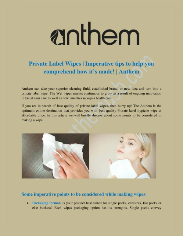 Anthem – Where Private Label Wipes Come to Life